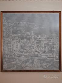 Quadro uncinetto punto filet e mezzo punto