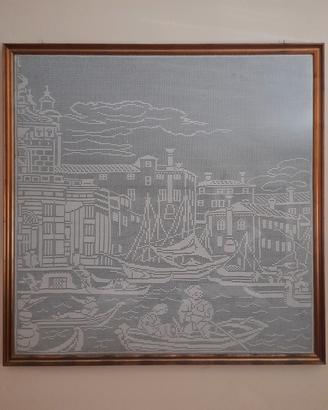 Quadro uncinetto punto filet e mezzo punto