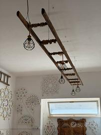 Lampadario scala in legno antica 430cm