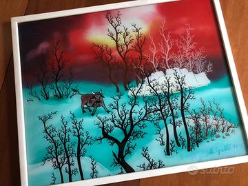 Quadro naif sotto vetro, anni 70