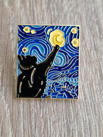 Spilla Gatto nero Van Gogh stile pin badge brooch