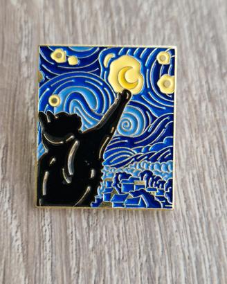 Spilla Gatto nero Van Gogh stile pin badge brooch