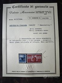 Coppia democratica 1946 1947 con certificato