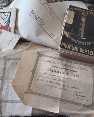 Documenti antichi: Almanacco, Attestati, Cartoline