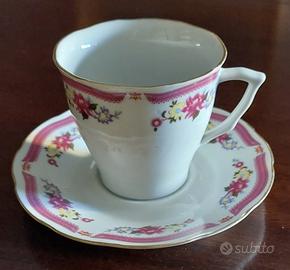 Tazzina Allied Design  fiori rosa + piattino