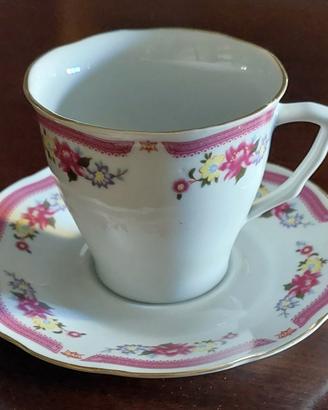 Tazzina Allied Design  fiori rosa + piattino