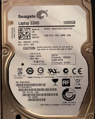 1000 GB HDD SSHD SSD IBRIDO SEAGATE ST1000LM014