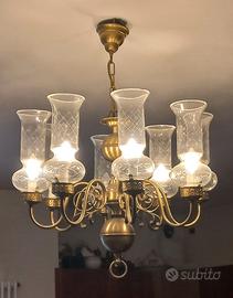 Lampadario vintage 8 luci oro e vetro