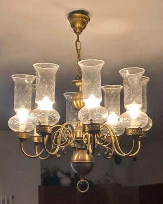 Lampadario vintage 8 luci oro e vetro