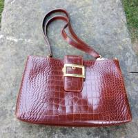 Borsa in pelle di coccodrillo Bordeaux-marrone