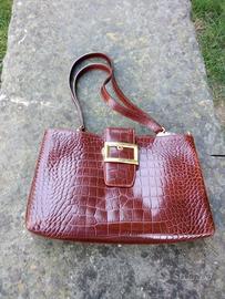 Borsa in pelle di coccodrillo Bordeaux-marrone