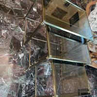 3 tavolini + porta riviste dorati con vetro fume