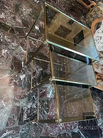 3 tavolini + porta riviste dorati con vetro fume