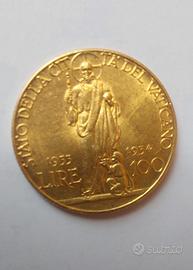 moneta 100 lire in oro 900/1000 gr. 8,80