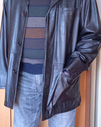 Giacca in pelle da uomo nera