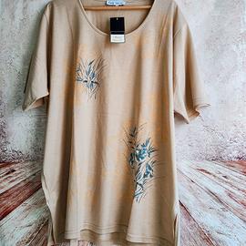 T shirt  donna curvy champagne blu e oro nuova