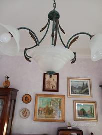 Lampadario in ottone e vetro