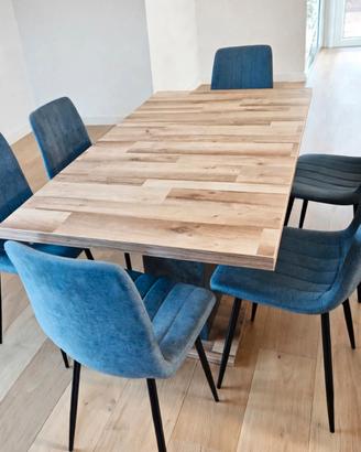 Tavolo da pranzo  moderno + 6 sedie velluto grigio