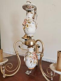 Lampadario vintage in ceramica con fiori