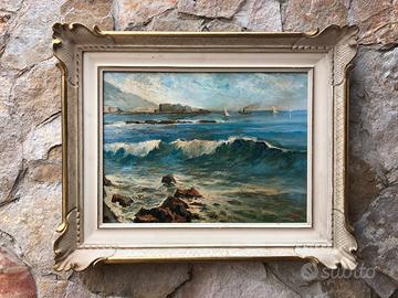 Quadro -Marina Di Napoli- dipinto a olio su tavola
