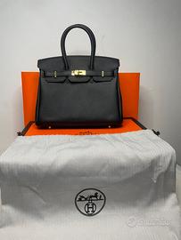 Borsa Hermé Birkin Nera Hardware Dorato