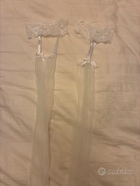Calze collant trasparenti con pizzo bianco
