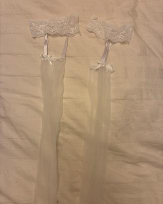 Calze collant trasparenti con pizzo bianco