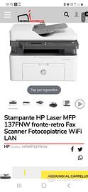 Stampante HP Laser MFP 137FNW fronte-retro Fax Sca