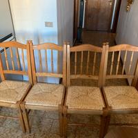 Set 4 sedie in legno e pagli grezza + 4 cuscini