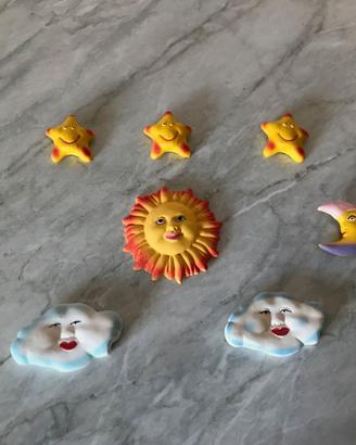 stelle sole luna nuvole bimbo bimba decorato mano