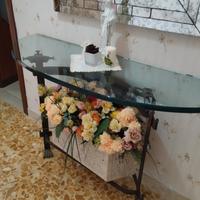consolle in ferro con specchio e fioriera 