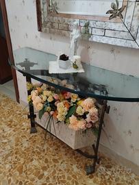 consolle in ferro con specchio e fioriera 