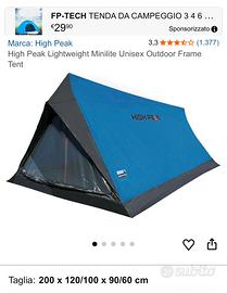 Tenda ultraleggera HighPik ideae per bici o trek