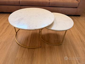 Tavolini da Salotto Moderni Marmo Bianco e Oro
