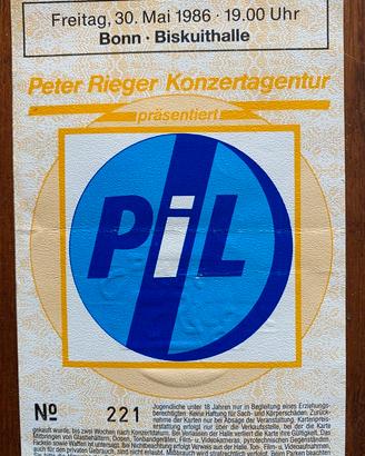 P.I.L. Ticket Stub anno 1986 rarissimo