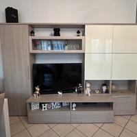 Parete attrezzata soggiorno buanco lucido e legno