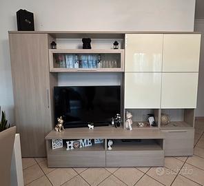 Parete attrezzata soggiorno buanco lucido e legno