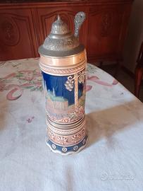 Boccale Birra Vintage Ceramica e Peltro Carilion
