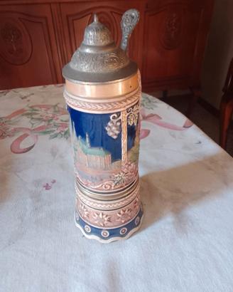 Boccale Birra Vintage Ceramica e Peltro Carilion