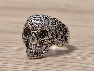 Anello teschio messicano ,tribale , acciaio NUOVO 