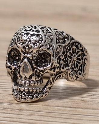 Anello teschio messicano ,tribale , acciaio NUOVO 