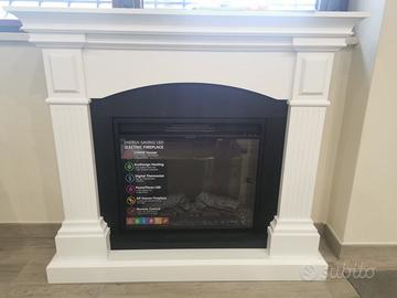 Camino elettrico 1500W con Cornice in legno bianca