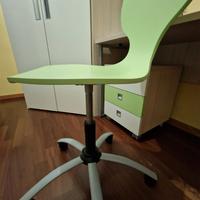 Sedia girevole, in legno, regolabile, con ruote