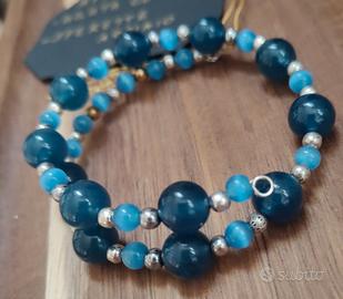 bracciale a molla  azzurro apatite,agata 