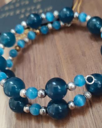 bracciale a molla  azzurro apatite,agata 