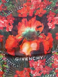 Foulard Givenchy leopardato con fiori rossi seta