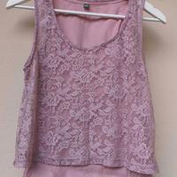 Canotta T-shirt Rosa Polvere con Pizzo
