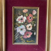 Quadro natura morta fiori e paesaggio campagna