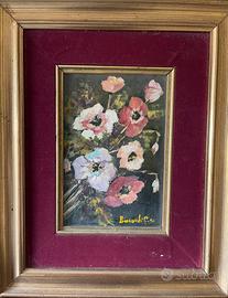 Quadro natura morta fiori e paesaggio campagna