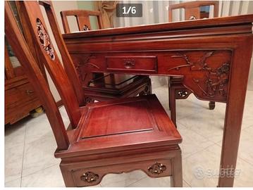 Tavolo+4 sedie intarsiati ANTIQUARIATO